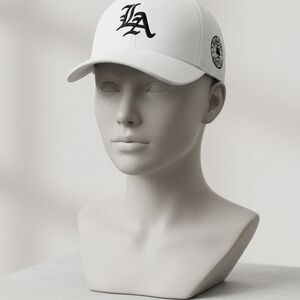 Los Angeles Apparel White Baseball Cap with Black LA Embroidery